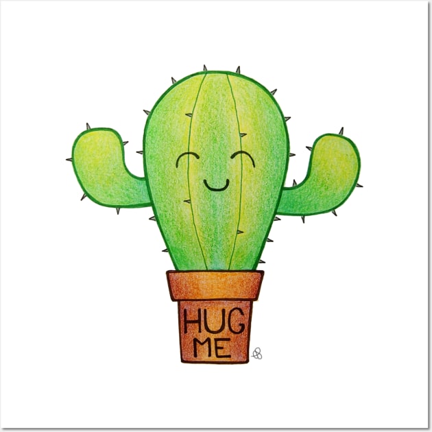 I Need a Hug - A Happy Cute Hugging Cactus Wall Art by Elinaana